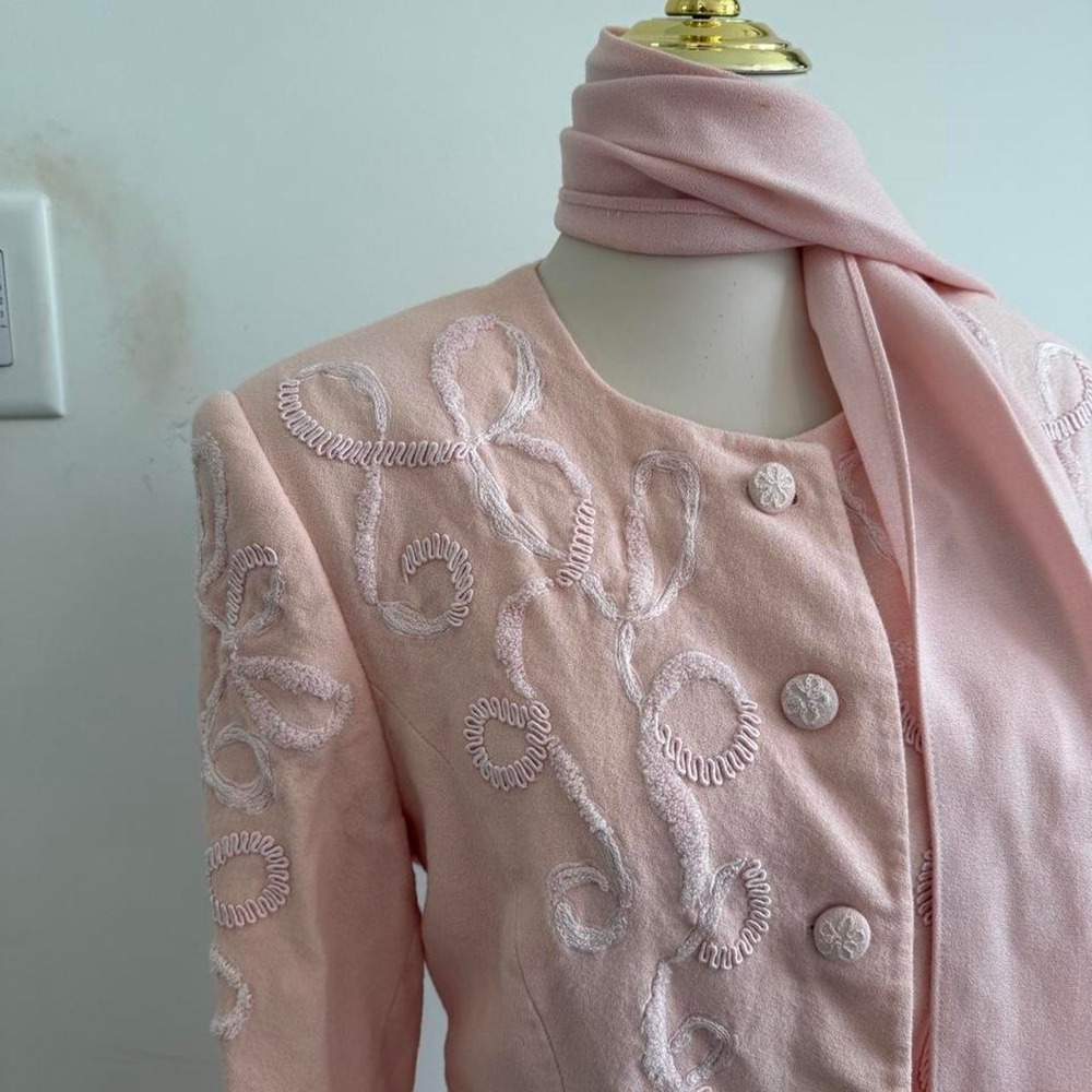 Vintage John Meyer Pink Embroidered Jacket & Scarf Set | Size 16 - Picture 3 of 8